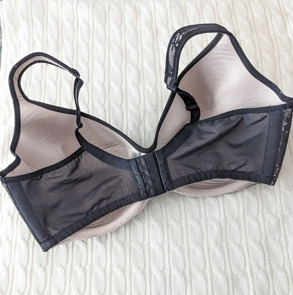 Cacique Balconette Underwire Bra 46DD Black Nude Lightly Padded‎ Cu…